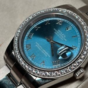 Rolex Blue Dial Diamond Bezel Stainless Steel Ladies Watch